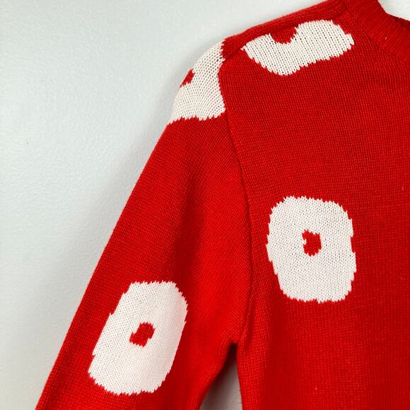 Vintage Outlander Womens S Red & White Floral Dot Sweater Dress FLAW Mod Holiday - Picture 4 of 12
